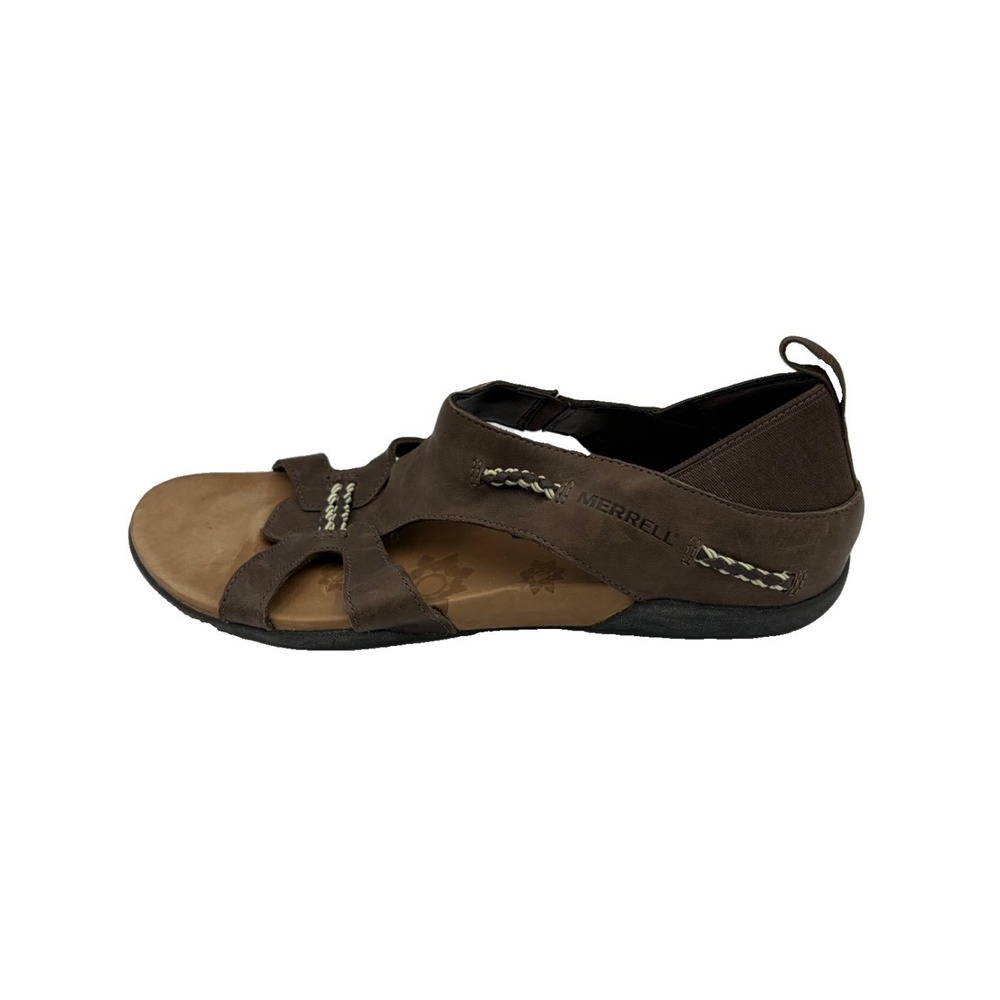 Merrell Flaxen Espresso Brown Leather Sandals Women 10 Gorpcore Granola Boho